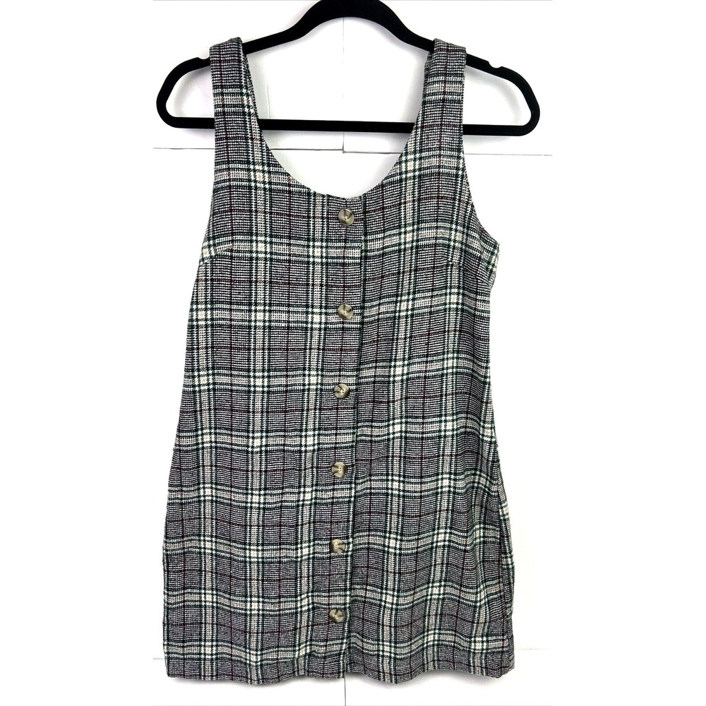 Copper Key Women's Blouse Dress Size Medium Gray Green‎ Red Plaid Button Down